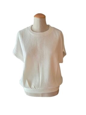 Zenana Off White Short-Sleeve Waffle Knit Pullover NWOT